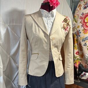 Ann Taylor Beige Jacket with Red and Pink Accents